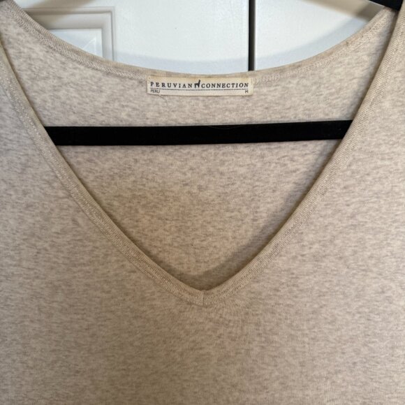 Peruvian Connection Long Pima Cotton Long Sleeve Tee Size M - Oatmeal - Picture 3 of 4